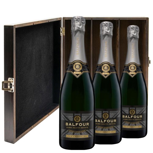 Balfour Leslies Reserve Brut English Sparkling 75cl Treble Elm Wood Gift Boxed (3x75cl)